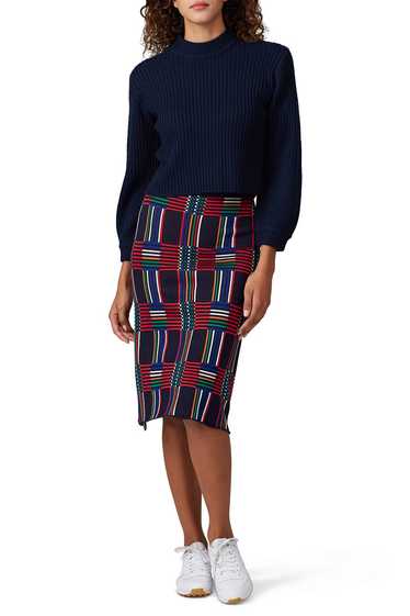 Tory Sport Navy Check Jacquard Skirt