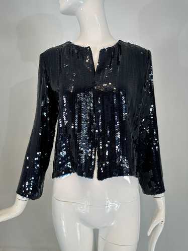 Nina Ricci Blue Sequin Blue Silk Open Front Evenin