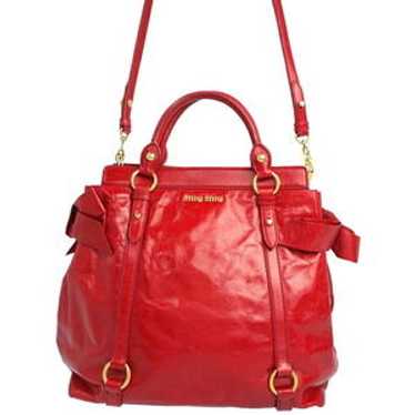 バッグ miu miu side ribbon leather hand bag Miu Miu Handbag Brown Side Ribbon Tote Shoulder Bag Leather