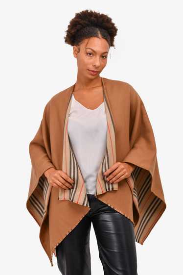 Burberry London Brown Wool Icon Striped Cape Size 