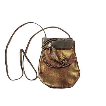 Vtg Brutalist Brass & Copper Genuine Leather & Agate Purse Bag cheapest Rare