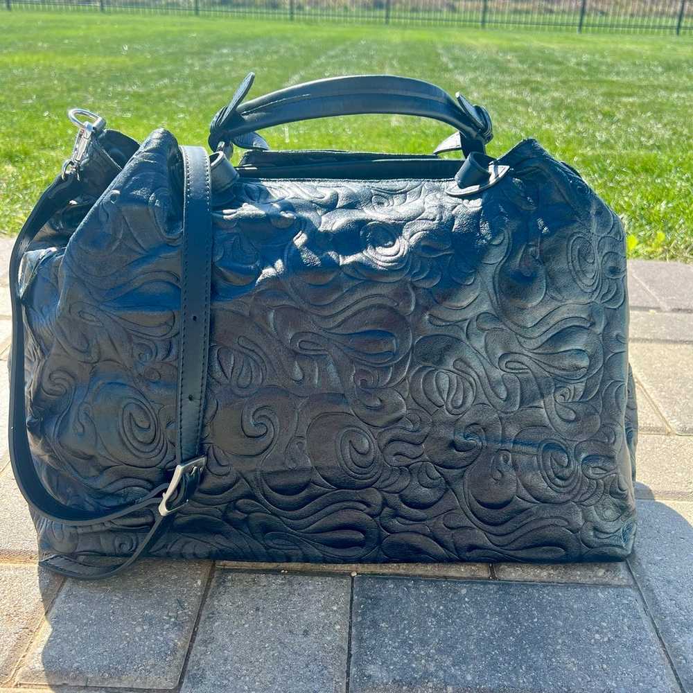 Isadora Bag Italy Embossed Black Leather X Large … - image 1