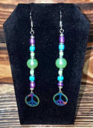 NEW Boho Hippie Peace Sign Beaded Iridescent Meta… - image 1