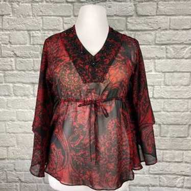 Coldwater Creek Sheer Flutter Sleeve Red & Black … - image 1
