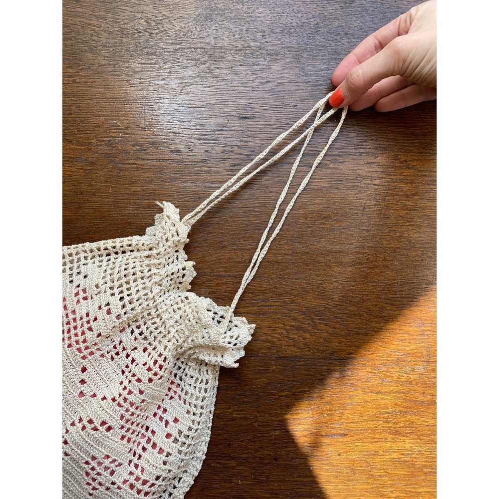 Vintage Crochet Tan Drawstring Pouch - image 4