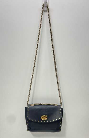 Coach Leather Parker Studded Small Crossbody Black