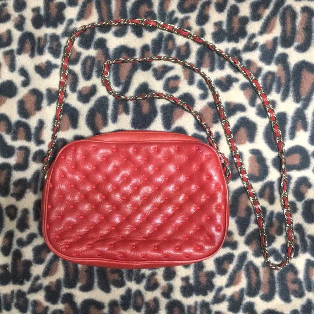 Vintage Leather tufted red chain purse - image 1