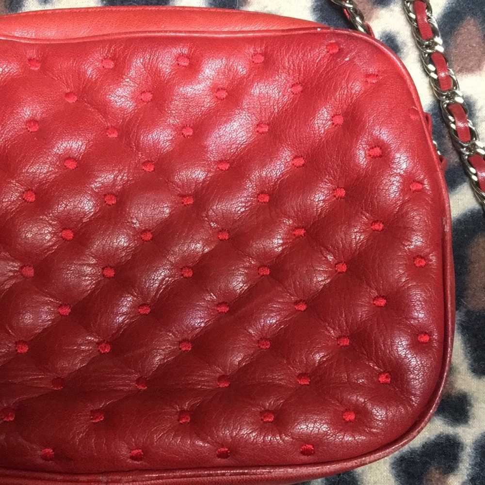 Vintage Leather tufted red chain purse - image 2