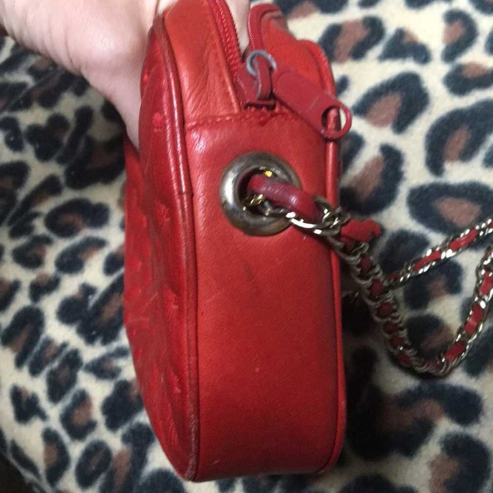 Vintage Leather tufted red chain purse - image 3