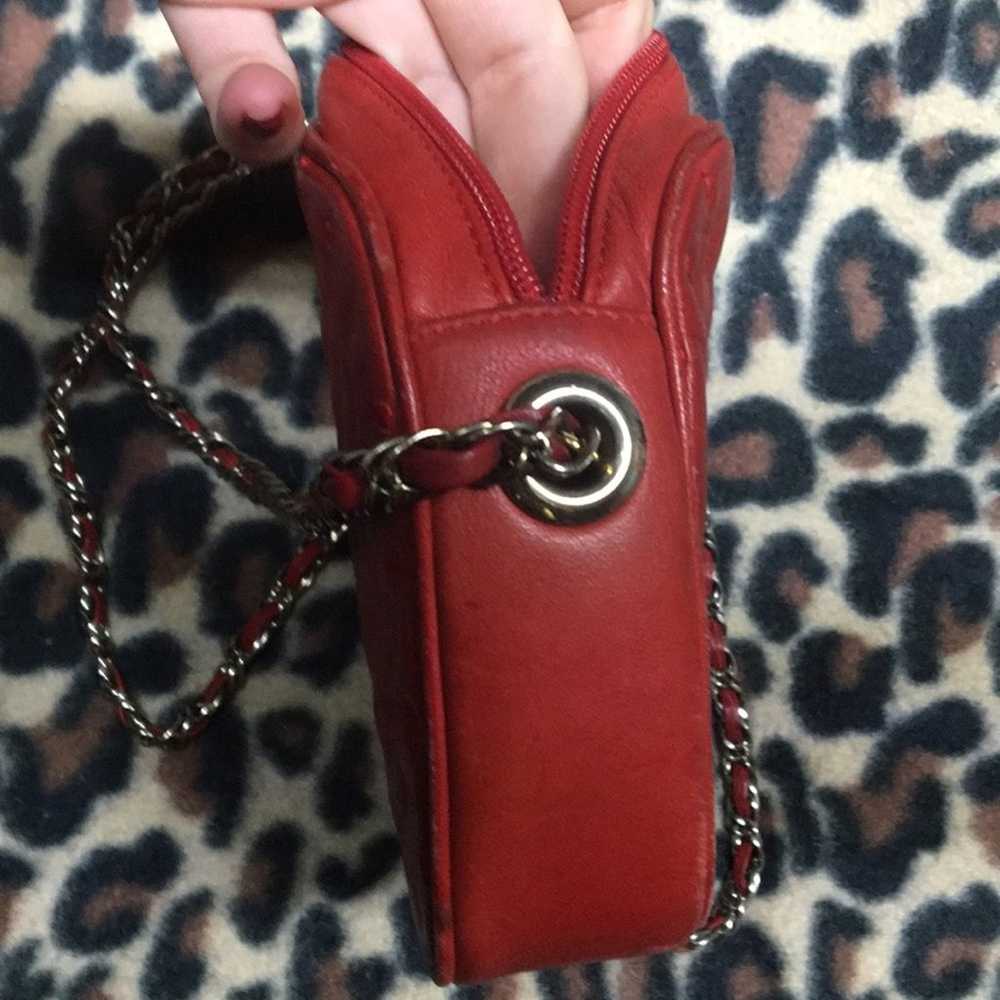 Vintage Leather tufted red chain purse - image 4