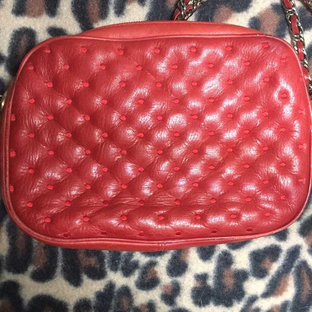 Vintage Leather tufted red chain purse - image 5