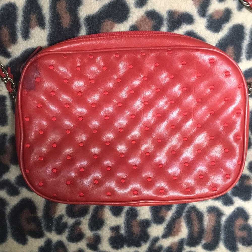 Vintage Leather tufted red chain purse - image 8