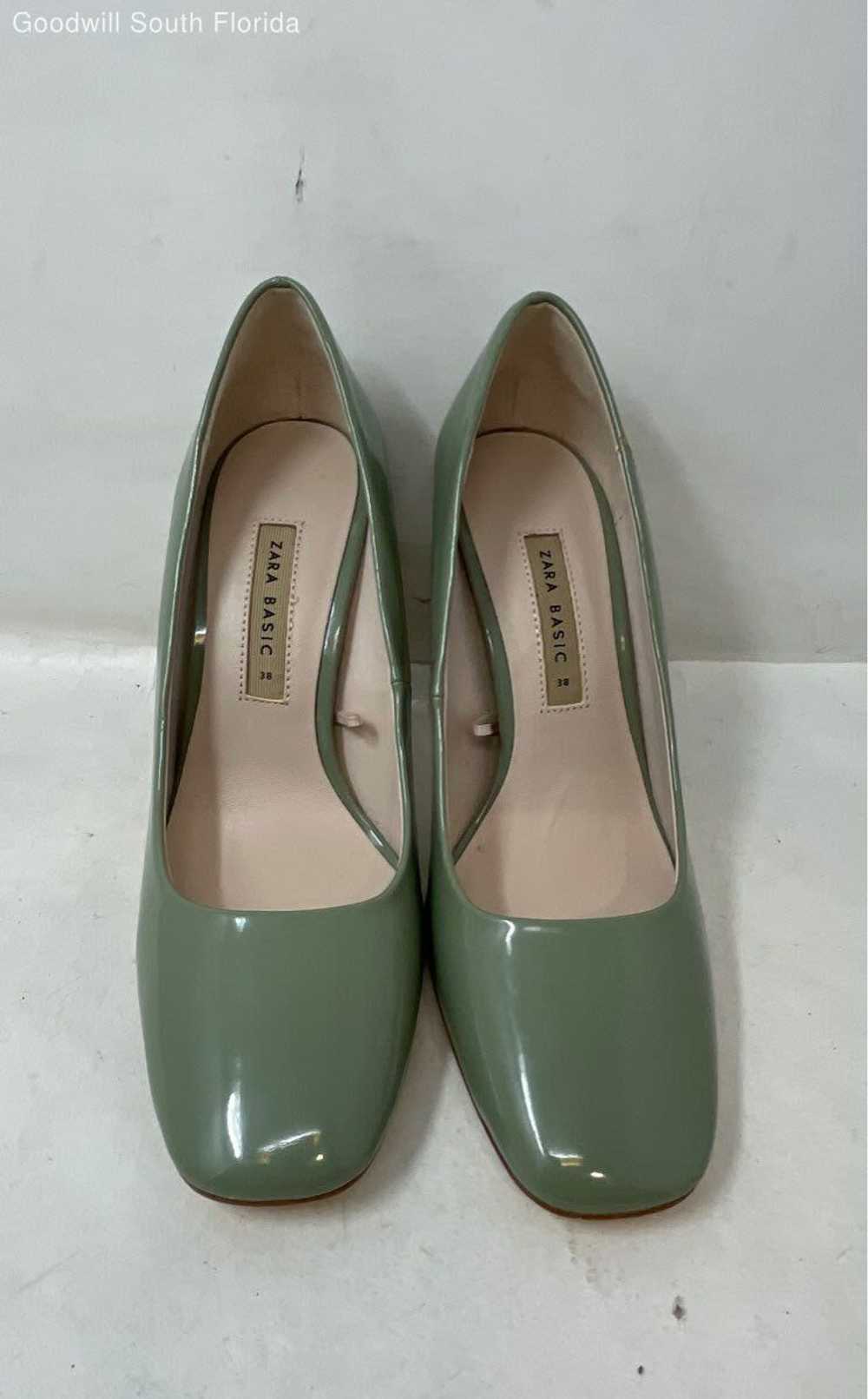 Zara Basic Womens Green Leather Slip-On Block Pum… - image 3