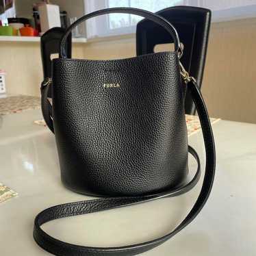 【Superb Condition】Furla Shoulder Bag Black Leather