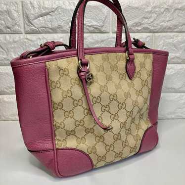 GUCCI GG canvas leather 2WAY handbag in pink.