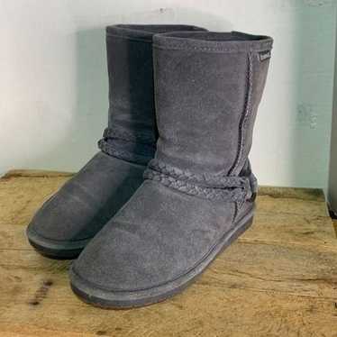 Bearpaw gray Adele belted boots.  Warm cozy suede 