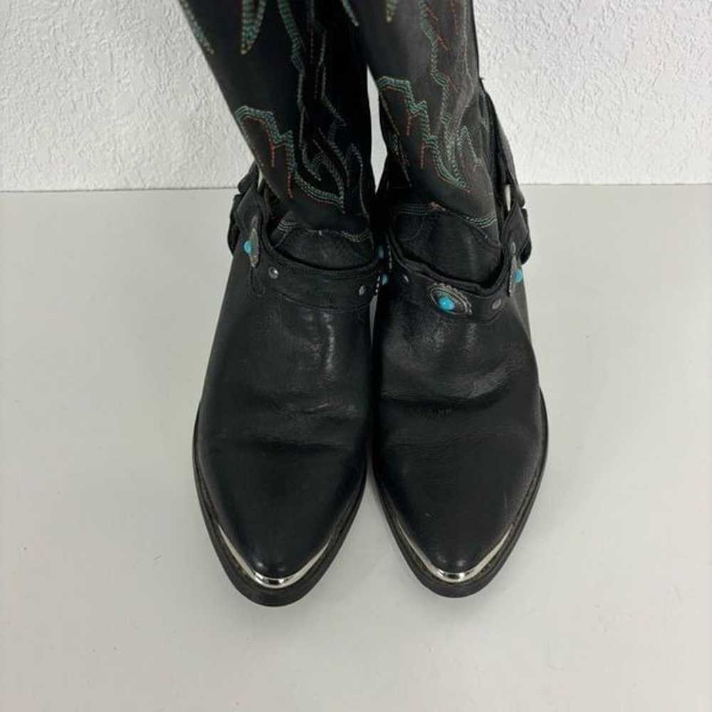 Dingo Black Leather with Teal & Orange Patterned … - image 5