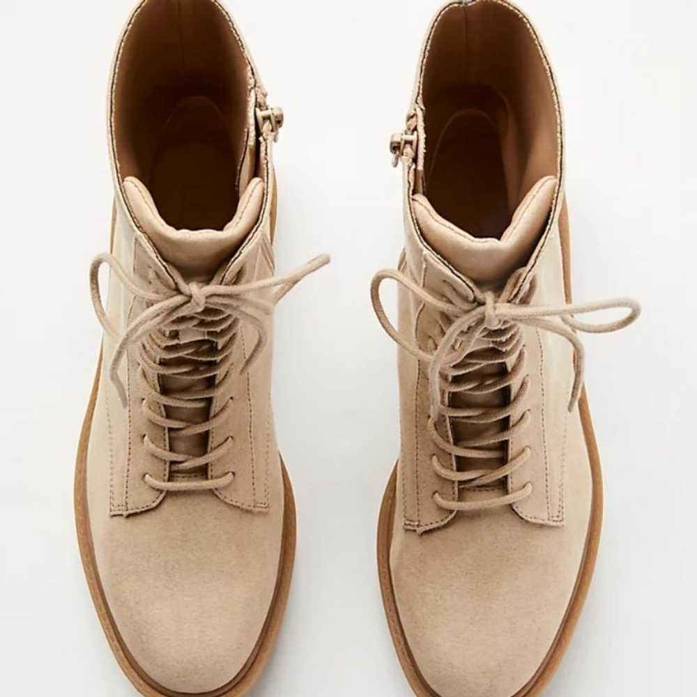 NEW! LOFT Vegan Suede Ivory Tan Lace Up Combat Bo… - image 2