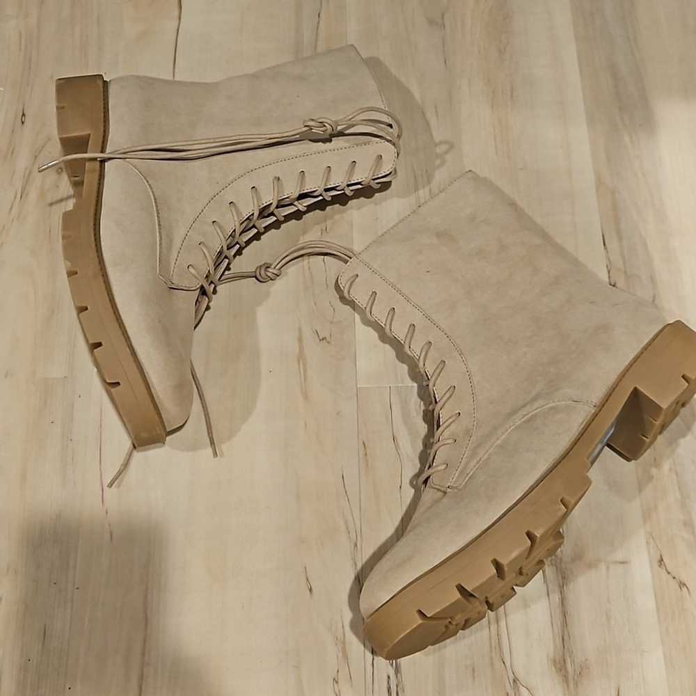 NEW! LOFT Vegan Suede Ivory Tan Lace Up Combat Bo… - image 4