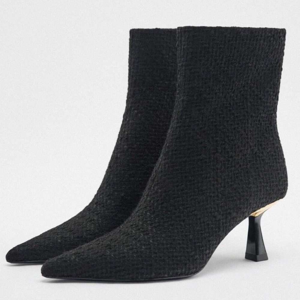 Zara Fabric Ankle Heel Boots Pointed Toe Metallic… - image 1