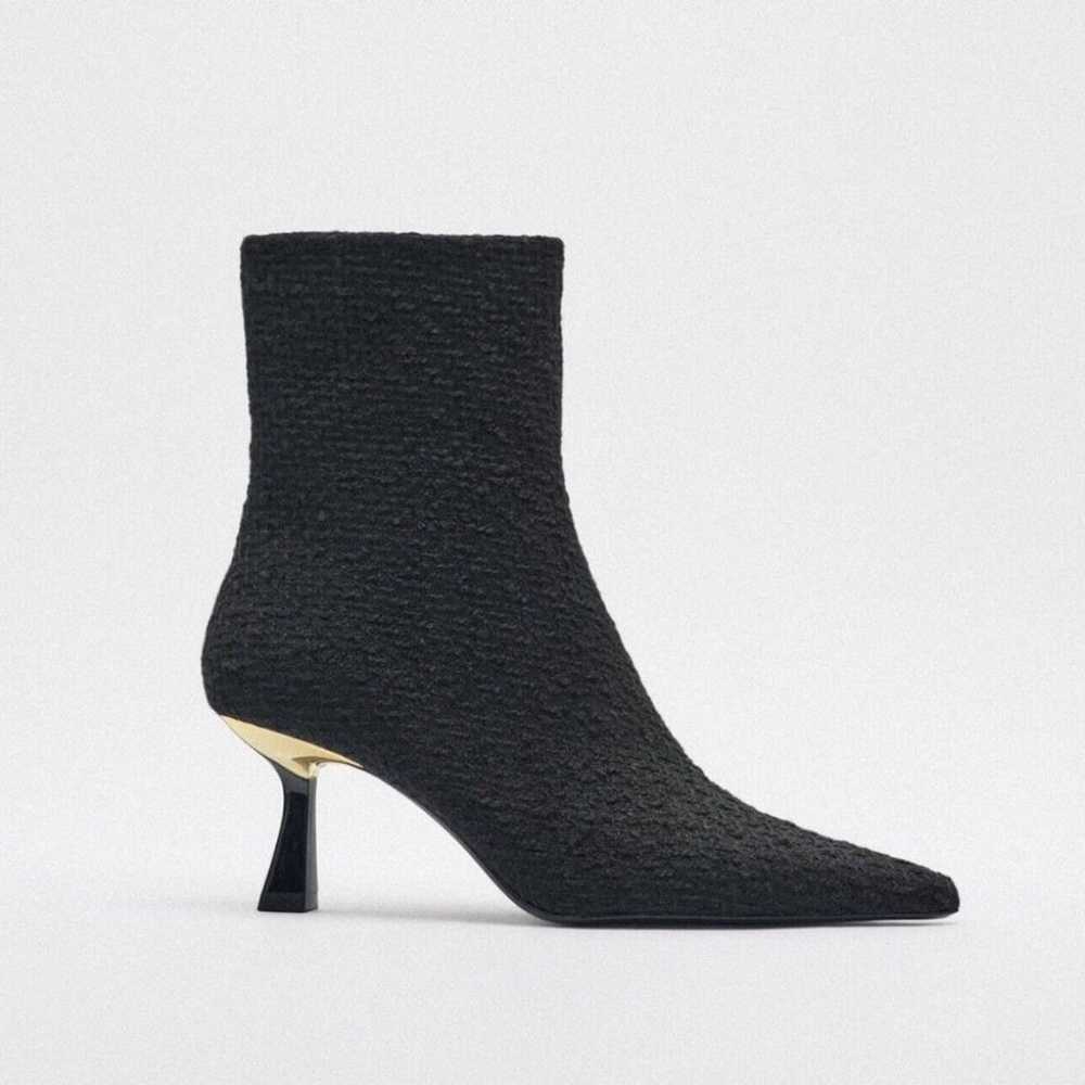 Zara Fabric Ankle Heel Boots Pointed Toe Metallic… - image 2