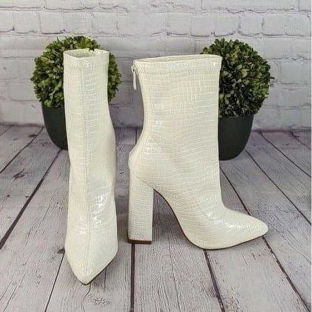 PrettyLittleThing White Croc Block Heel Point Boot - image 1