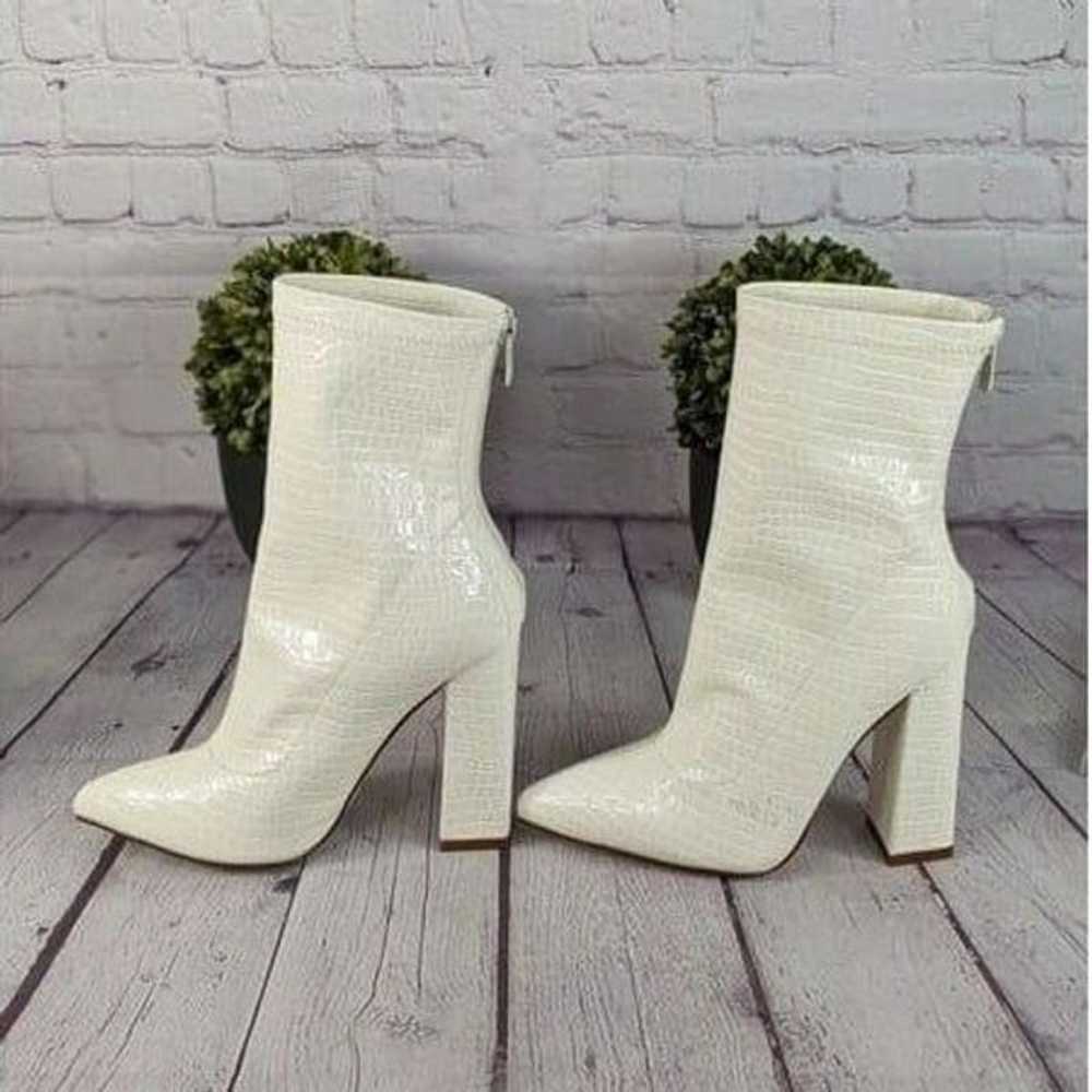 PrettyLittleThing White Croc Block Heel Point Boot - image 4