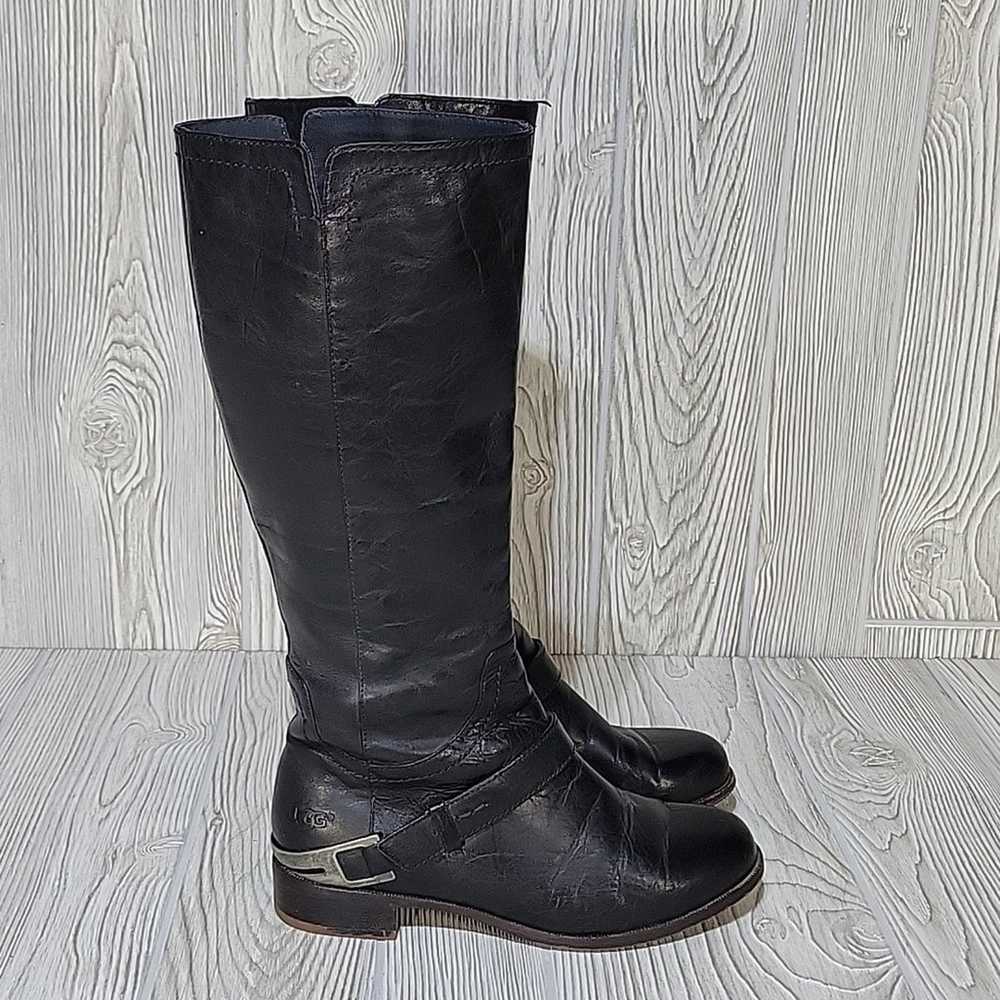 UGG Black Leather Tall Harness Boots Women's 5 - image 2