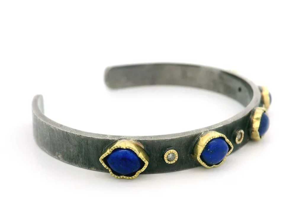 John Apel Silver & 18k Gold Diamond and Lapis Tex… - image 2