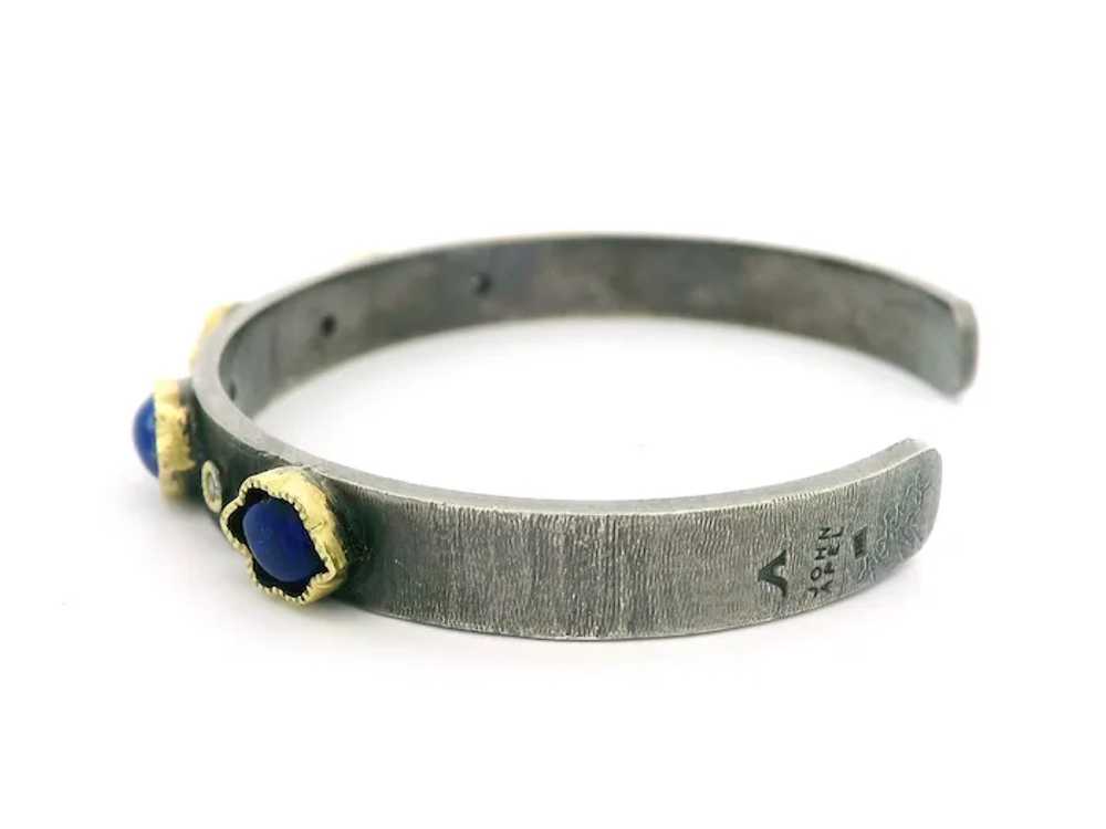 John Apel Silver & 18k Gold Diamond and Lapis Tex… - image 3