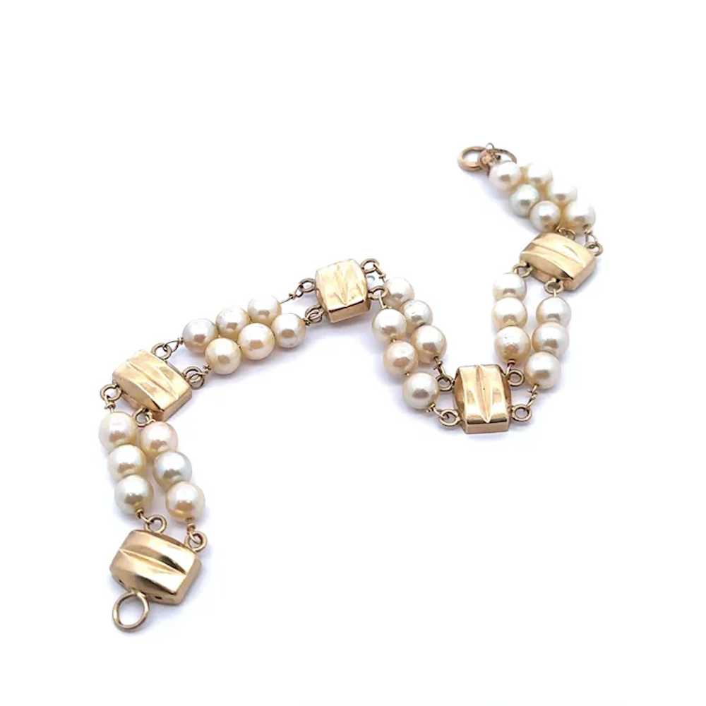 Vintage 14k Yellow Gold Station 5.5mm Pearl Dual … - image 3