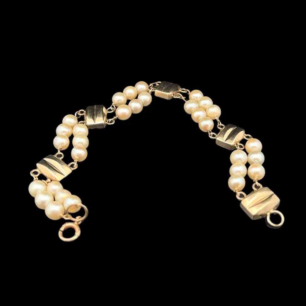 Vintage 14k Yellow Gold Station 5.5mm Pearl Dual … - image 4