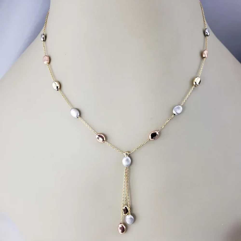 14K Tricolor Gold Pebble Y Drop Necklace #19074 - image 7