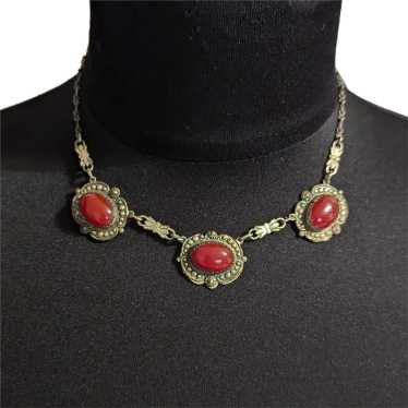 Art Deco Carnelian Glass Necklace