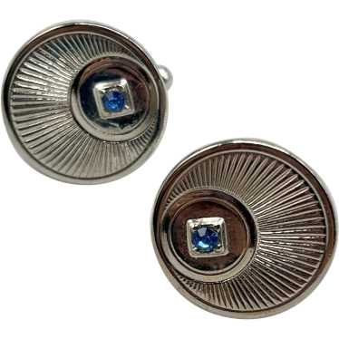 Vintage Silver Tone Cufflinks with Blue Stone Cent