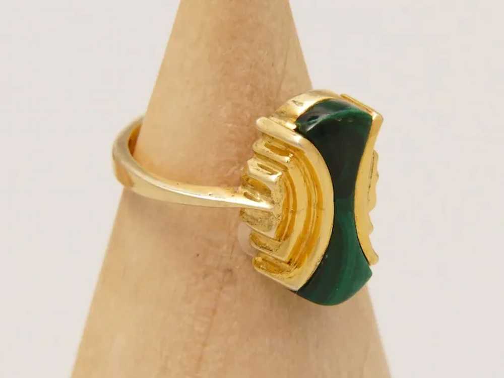 Vintage Victorian Scarab Style Green Malachite Ye… - image 7