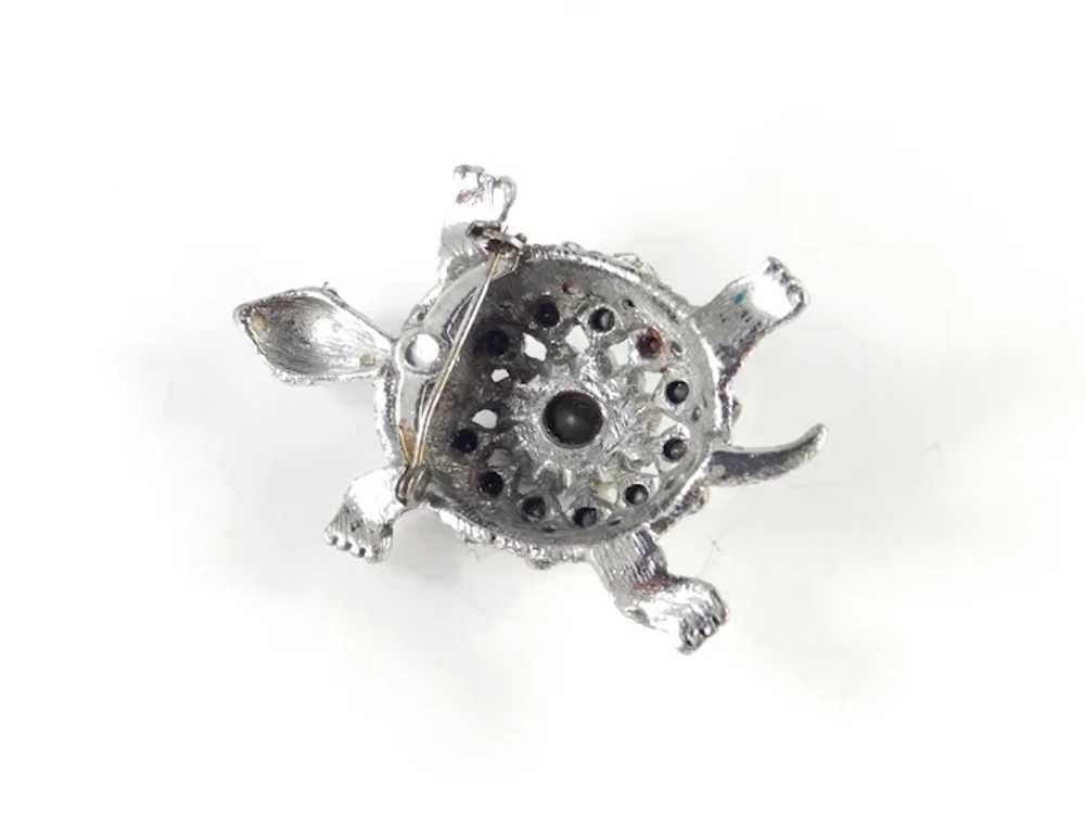 Rhinestone Cabochon Turtle Figural Brooch Pin - image 7