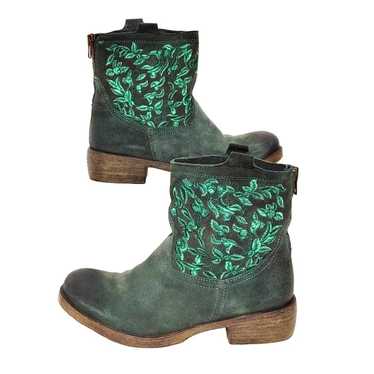 Sundance green floral embroidered ankle boots