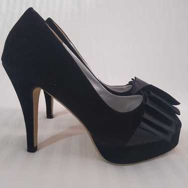 Vintage Black High Heels Velvet Platform Heels Sa… - image 1