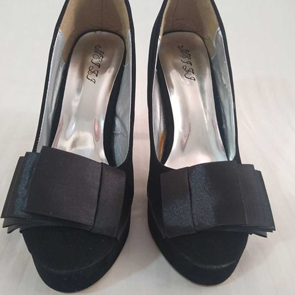 Vintage Black High Heels Velvet Platform Heels Sa… - image 2