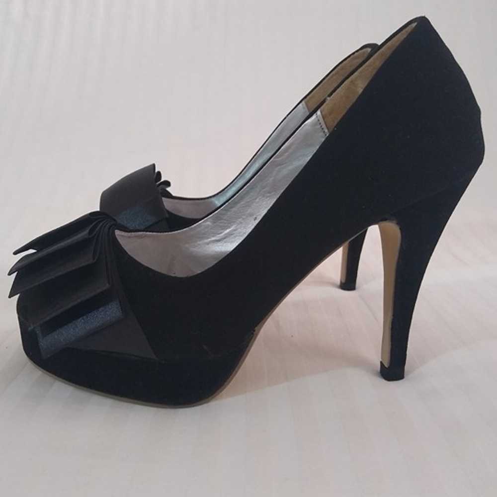 Vintage Black High Heels Velvet Platform Heels Sa… - image 4