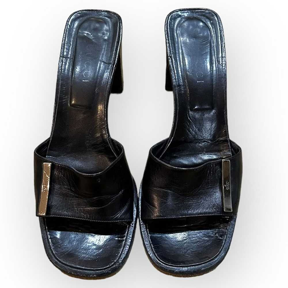 Vintage Gucci Black Leather Kitten Heel Slide San… - image 3