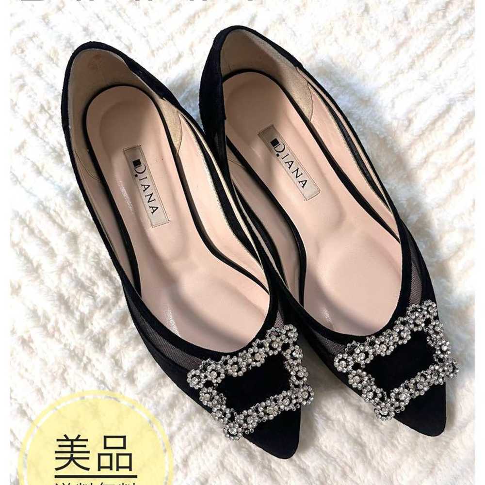 Diana pumps, flat, with jewels, suede, lace, blac… - image 1