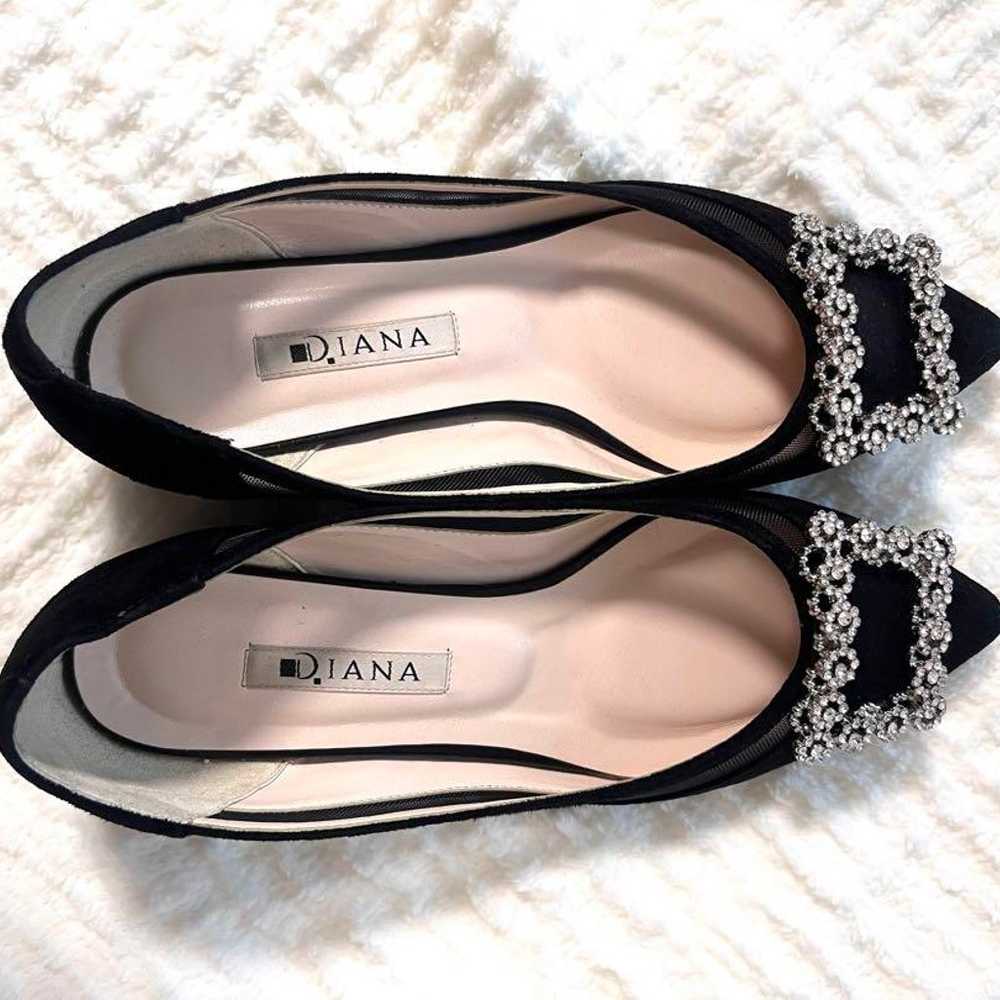 Diana pumps, flat, with jewels, suede, lace, blac… - image 2