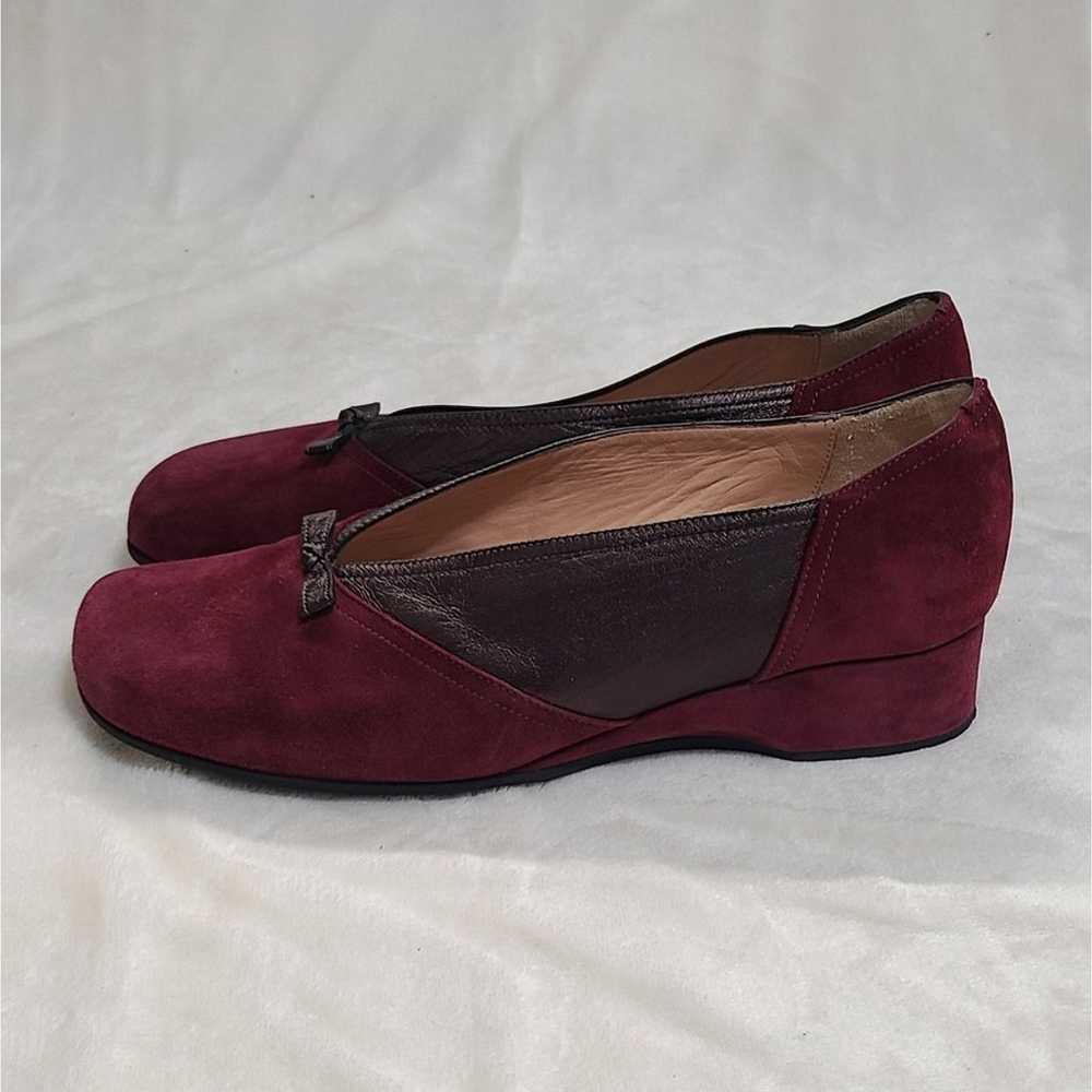 Anyi Lu Wine Red Suede & Brown Leather Low Wedge … - image 1