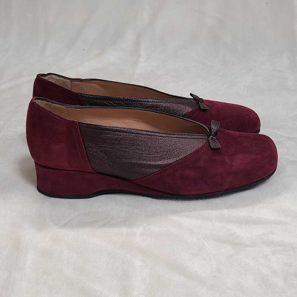 Anyi Lu Wine Red Suede & Brown Leather Low Wedge … - image 6