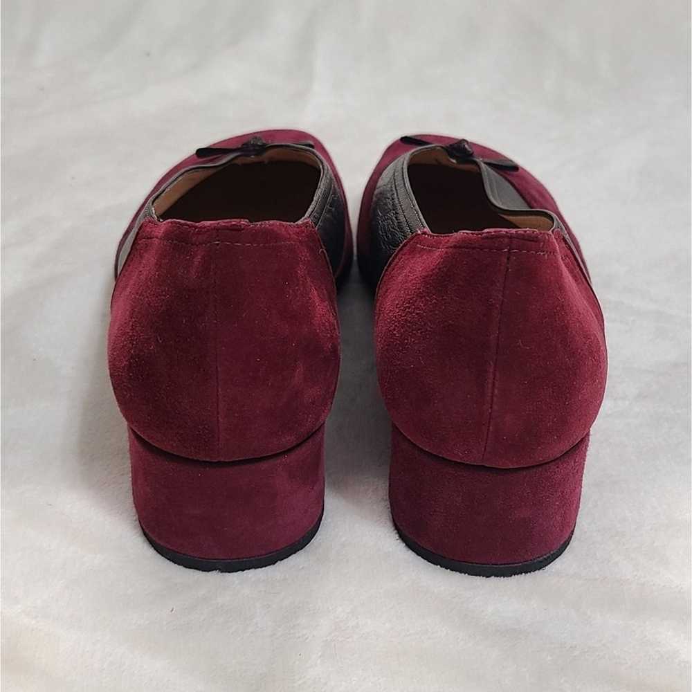 Anyi Lu Wine Red Suede & Brown Leather Low Wedge … - image 7