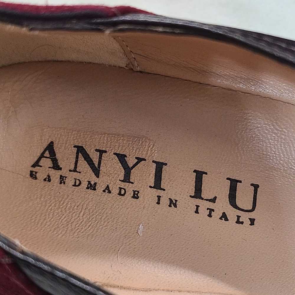 Anyi Lu Wine Red Suede & Brown Leather Low Wedge … - image 8