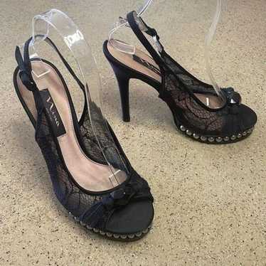 Nina Black Lace Studded Platform Slingback Open T… - image 1