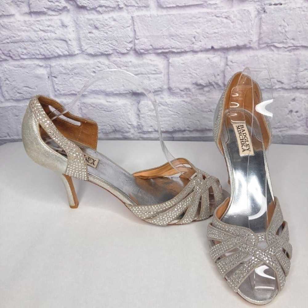 Badgley Mischka 9 M Silver Gray Suede Leather Str… - image 3